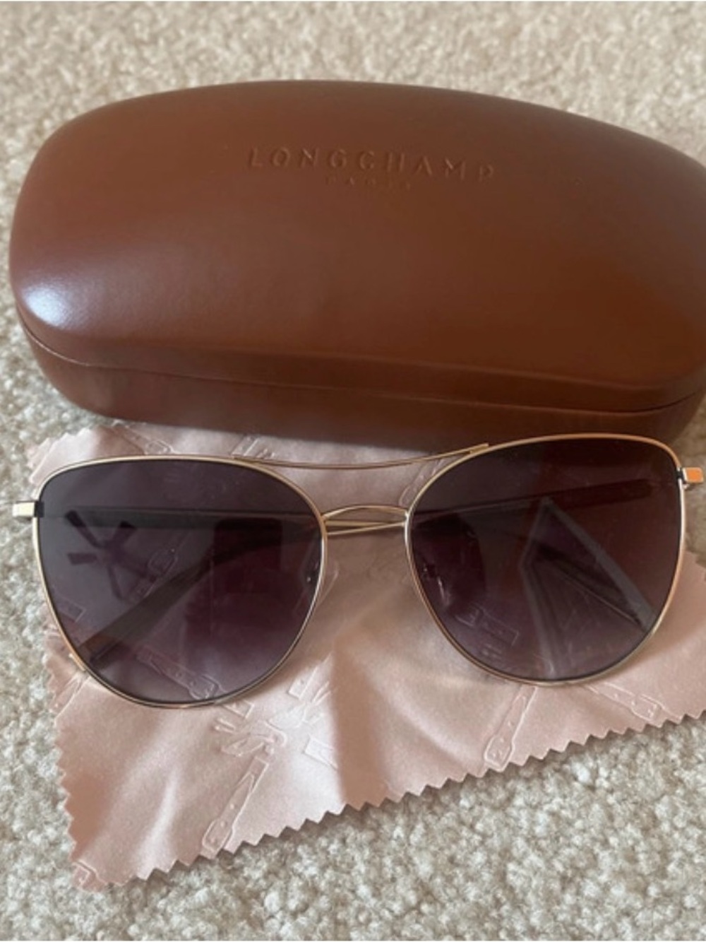 Longchamp Gold Frame Sunglasses with Brown Gradient Lenses